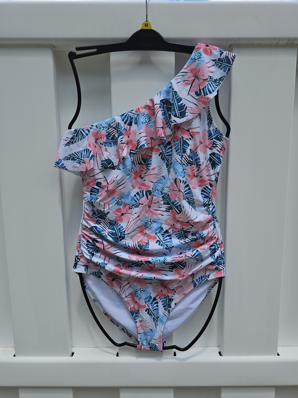 Floral One-Shoulder Ruffled  Swimsuit - Pink Floral